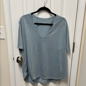 Anthropologie Slate Blue V-Neck Short Sleeve Top